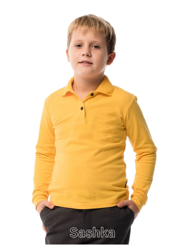 Футболка-поло з довгим рукавом для хлопчика жовта